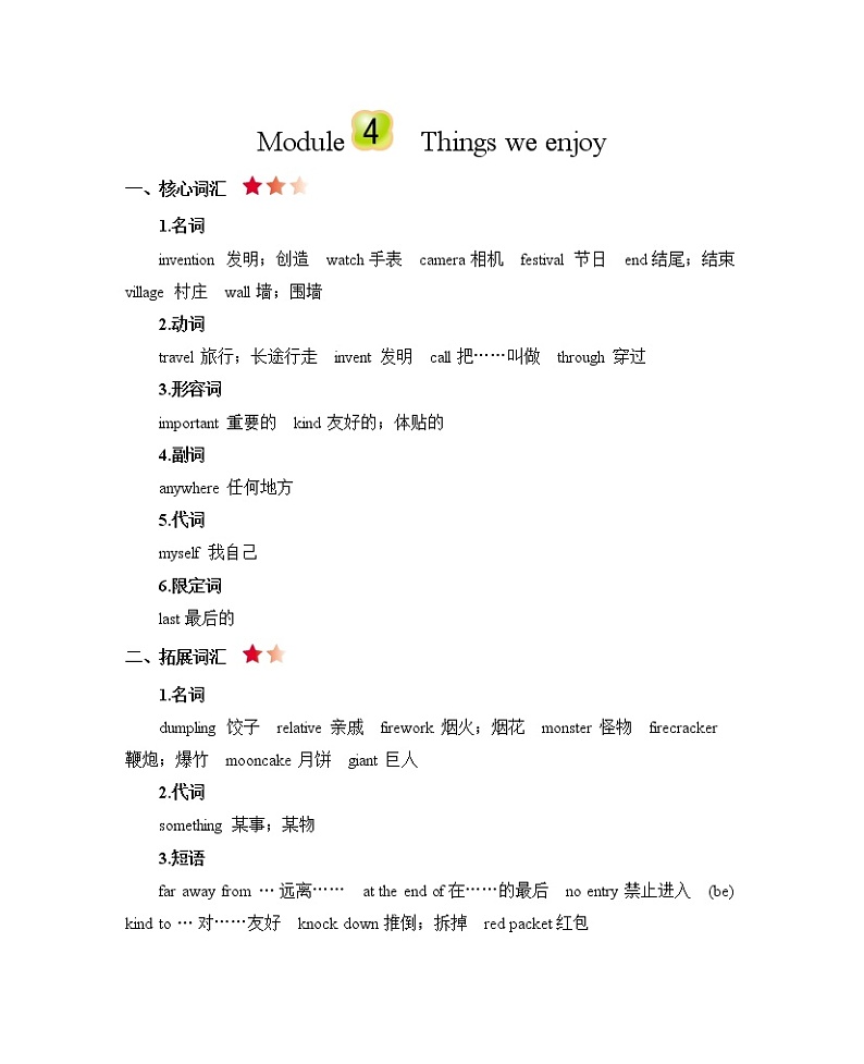 Module 4 Things we enjoy 知识清单01