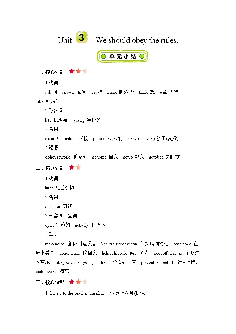 Unit 3 We should obey the rules 知识清单01