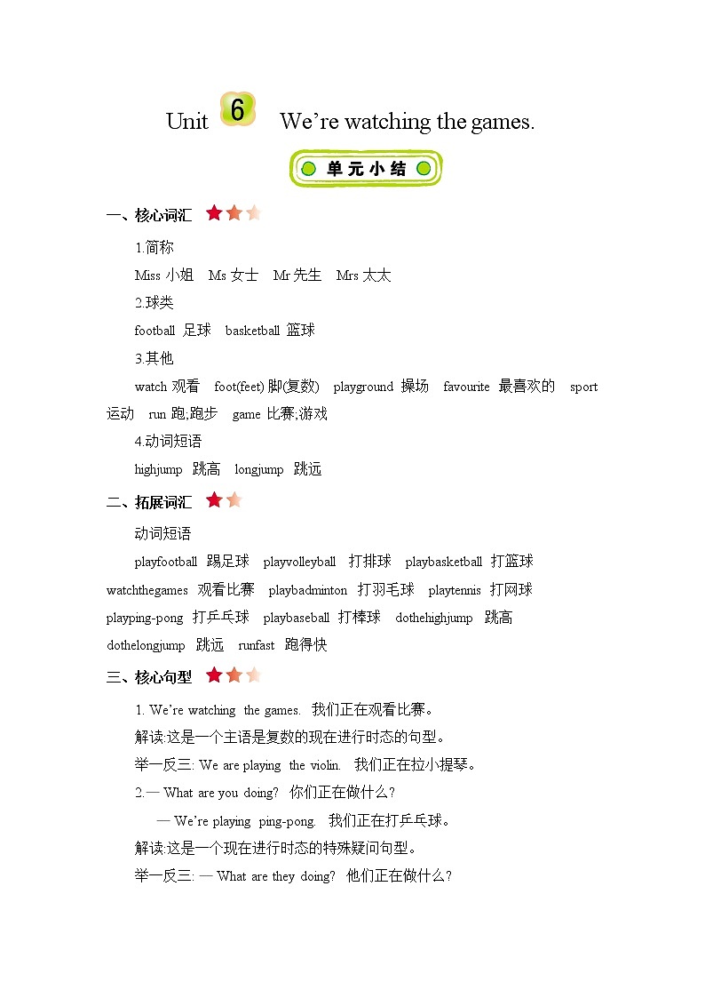 Unit 6 We're watching the games 知识清单01