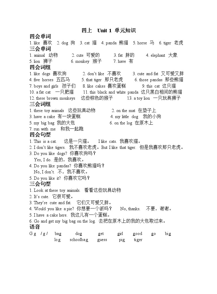 译林版四上英语四上英语各单元知识点汇总01