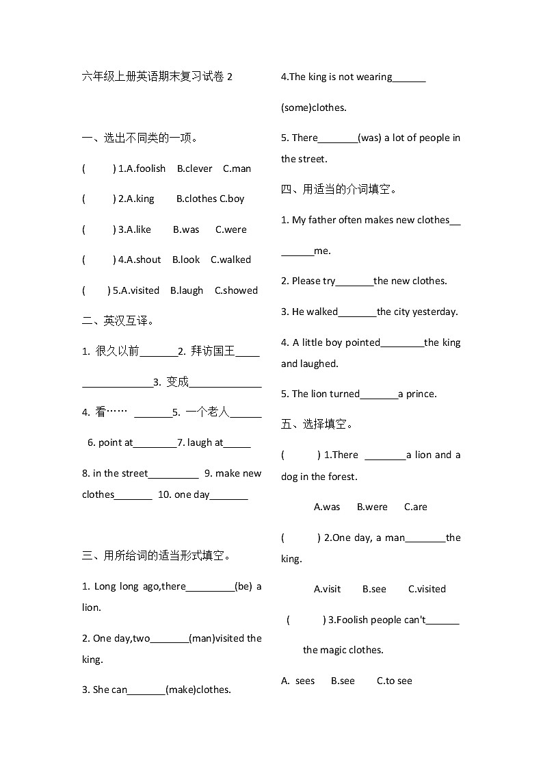 译林版6A六年级上册英语期末复习试卷201