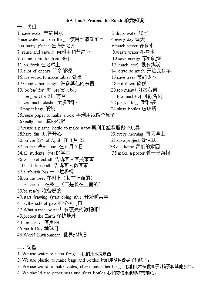 译林版六上 Unit7 单元知识归纳01