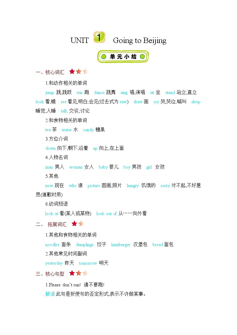 Unit 1 Going to Beijing 知识清单01