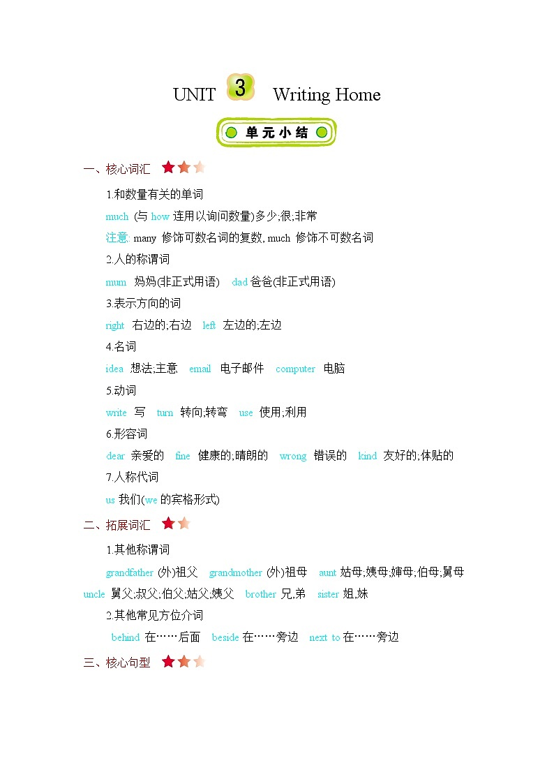 Unit 3 Writing home 知识清单01
