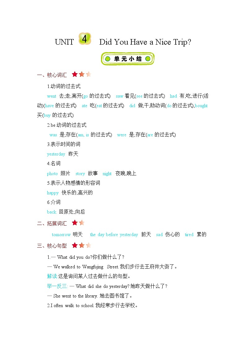 Unit 4 Did you have a nice trip 知识清单01