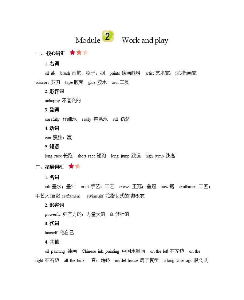 Module 2 Work and play 知识清单01