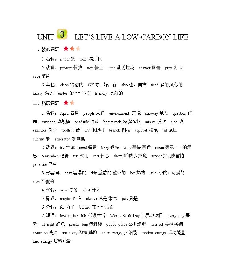 Unit 3 Let's live a low-carbon life 知识清单01