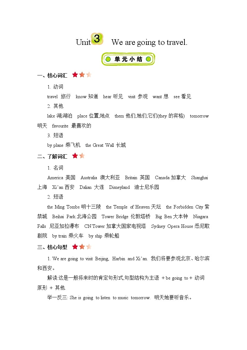 Unit 3 We are going to travel 知识清单01