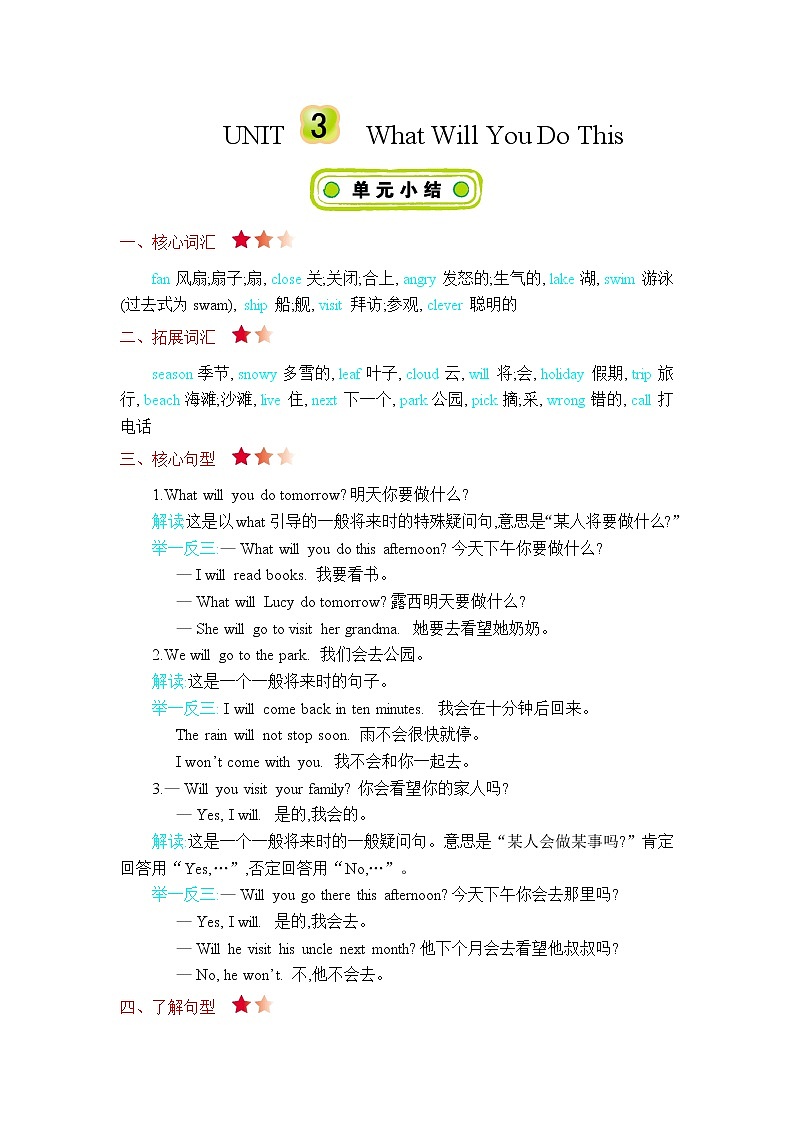 Unit 3 What will you do this summer 知识清单第1页