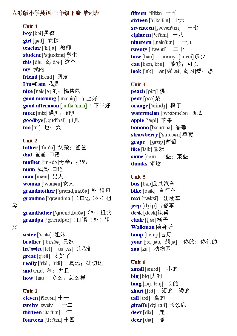 PEP小学英语3-6年级单词及音标第2页