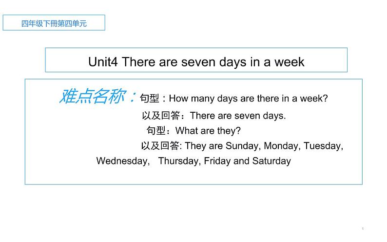 四年级下册英语课件-Unit 4 There are seven days in a week. 人教精通版.01