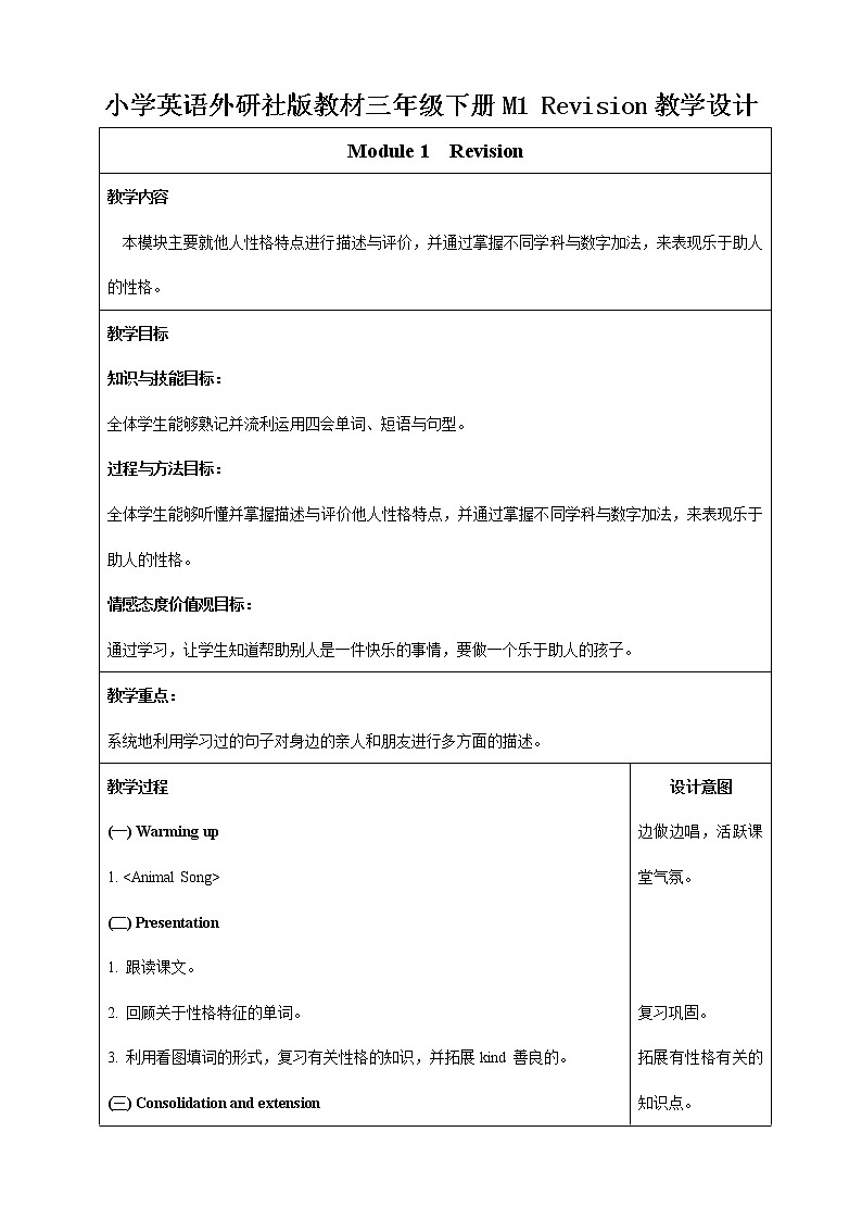 外研版三年级下册 Module 1 Revision 教案+课件(共21张PPT)01