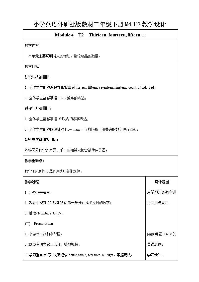 Module4Unit2Thirteen,fourteen,fifteen…教案第1页