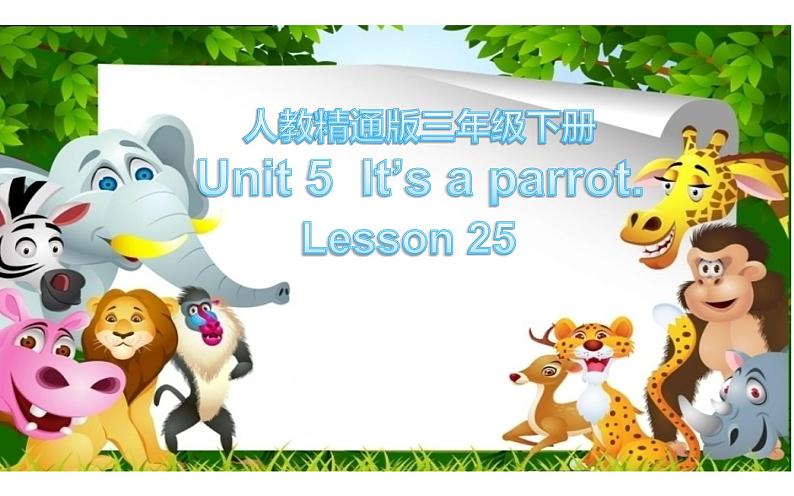 三年级下册英语课件-Unit5 It’s a parrot.  Lesson 25 人教精通版01