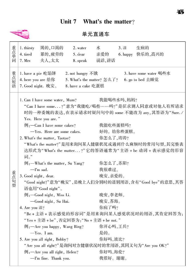 2021春译林版四年级下册英语试题 Unit 7 What's the matter？ 同步练习01