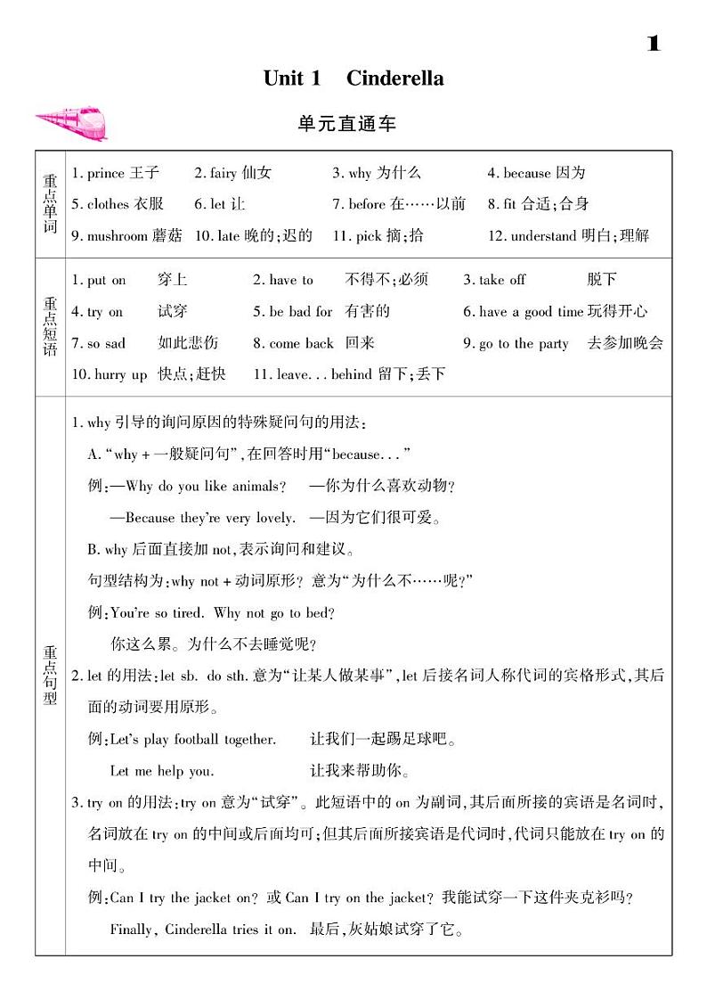 2021春译林版五年级下册英语试题 Unit 1 Cinderlla 同步练习01