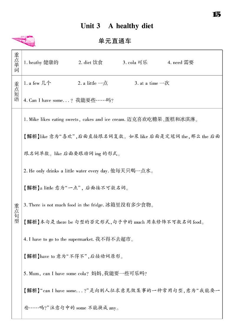 2021春译林版六年级下册英语试题 Unit 3 A healthy diet 同步练习01