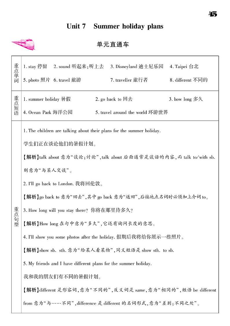 2021春译林版六年级下册英语试题 Unit 7 Summer holiday plans 同步练习01