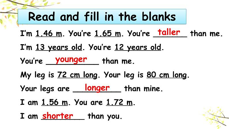 PEP六年级下册英语Unit 1 How tall are you B Let's learn & Match and say课件+素材05