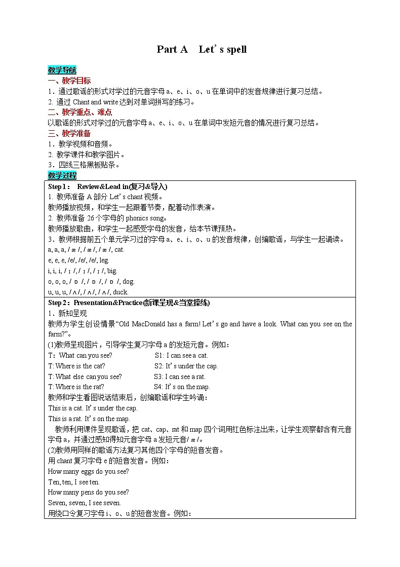 英语三年级下-Unit 6 How many？ Part A　Let's spell 教案（人教版PEP）01