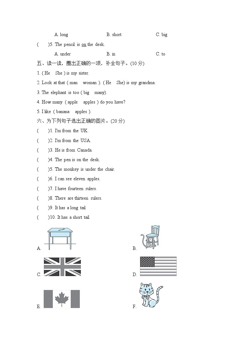 2020-2021学年人教PEP版三年级英语下册 常考易错突破卷03