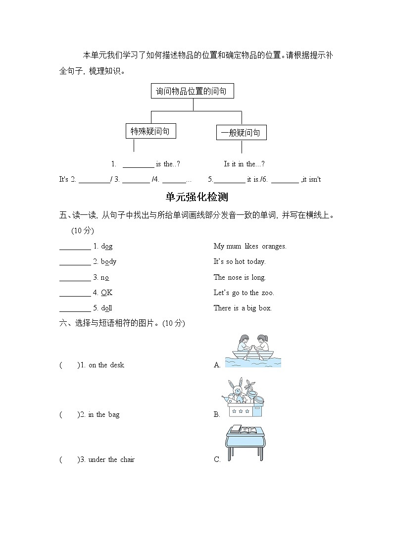 人教PEP版三年级英语下册 Unit 4单元知识梳理卷02