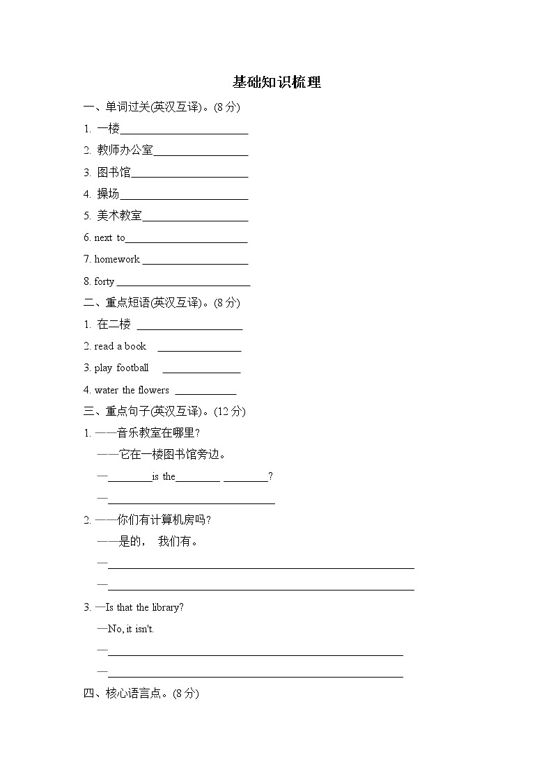 人教PEP版四年级英语下册 Unit 1单元知识梳理卷01