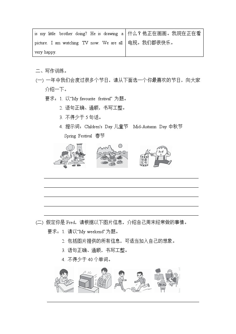 人教PEP版五年级英语下册 期末复习 写作 试卷03