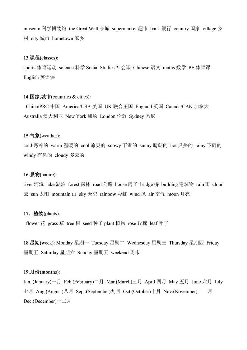 文博教育——小学英语词汇不完全归类表 学案03