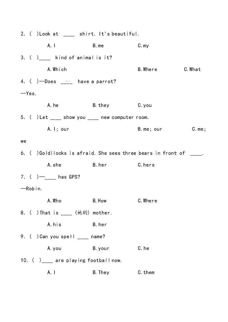 【小升初冲刺】英语专项复习：第2部分 词法 5、代词—基础（学生版） 第2页