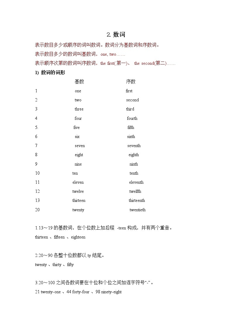 小升初英语语法专项培优突破 第3章：冠词和数词（2）数词第1页
