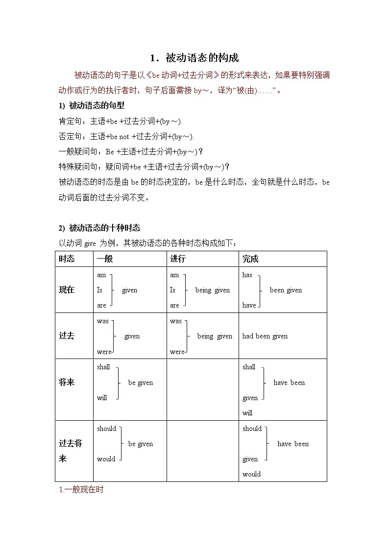 小升初英语语法专项培优突破 第13章：被动语态（1）被动语态的构成第1页