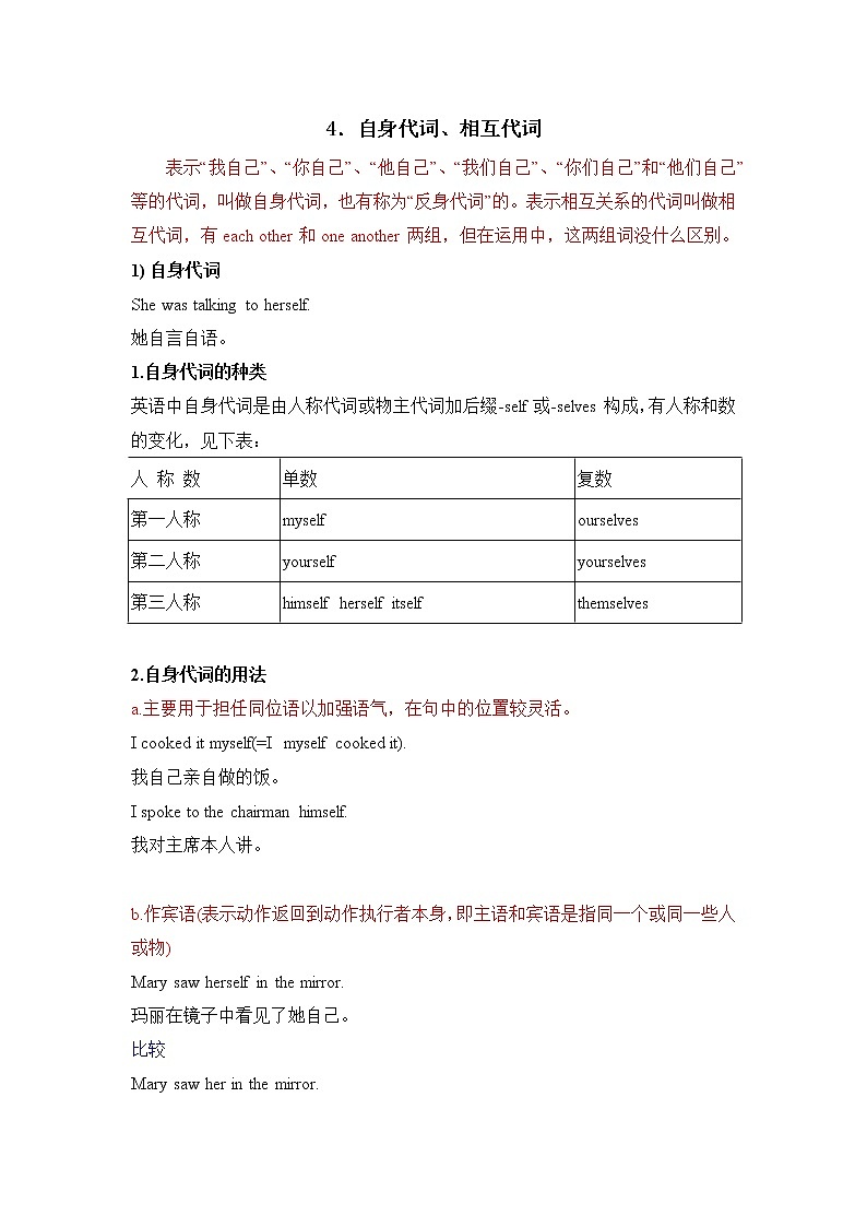 小升初英语语法专项培优突破 第2章：代词（4）自身代词、相互代词第1页