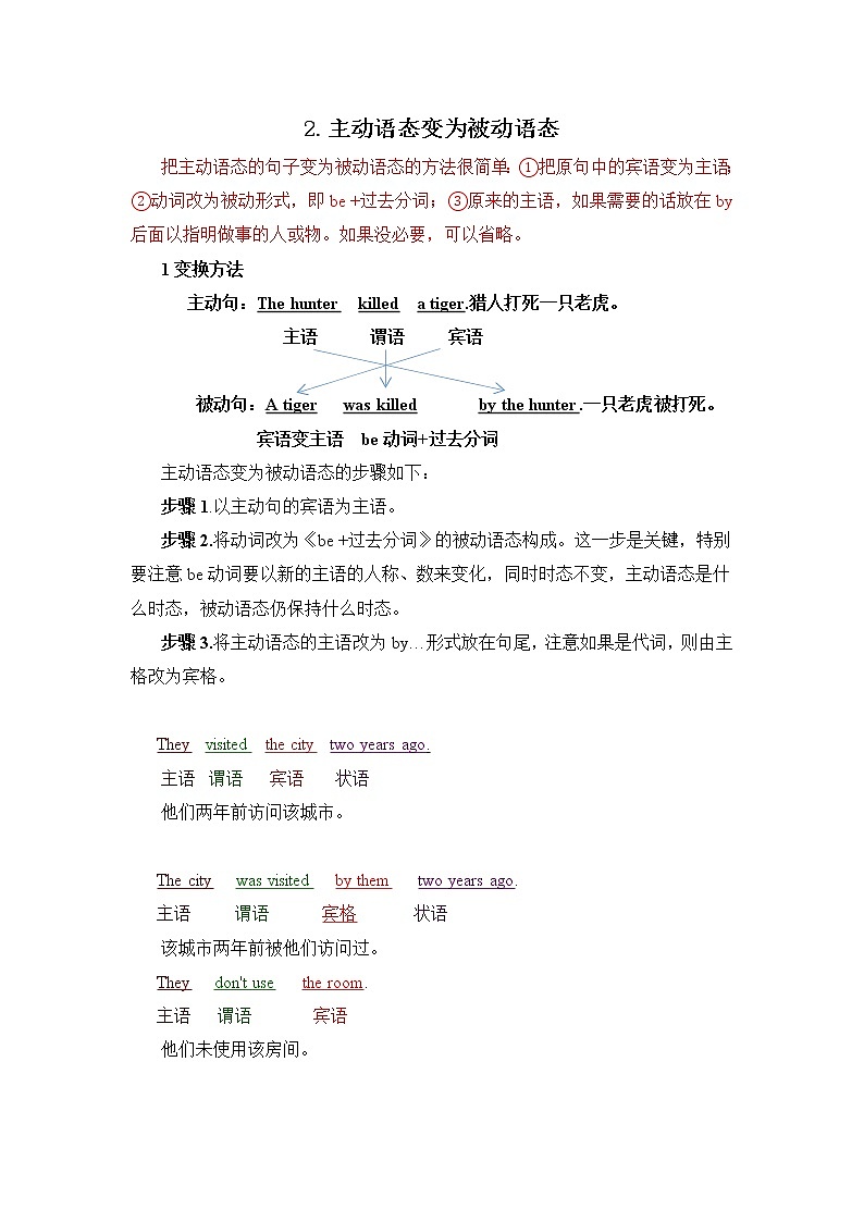 小升初英语语法专项培优突破 第13章：被动语态（2）主动语态变为被动语态第1页