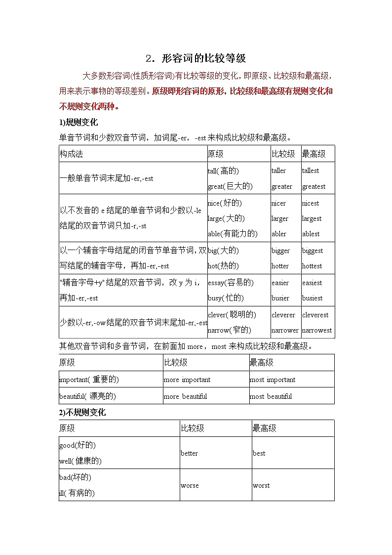 小升初英语语法专项培优突破 第4章：形容词（2）形容词的比较等级第1页