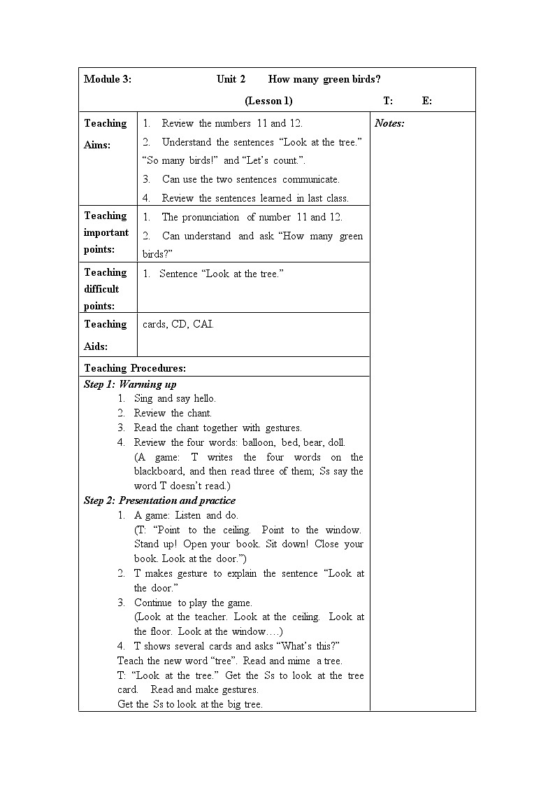 外研社（一年级起点）小学英语一年级下册Module 3 unit2教案01