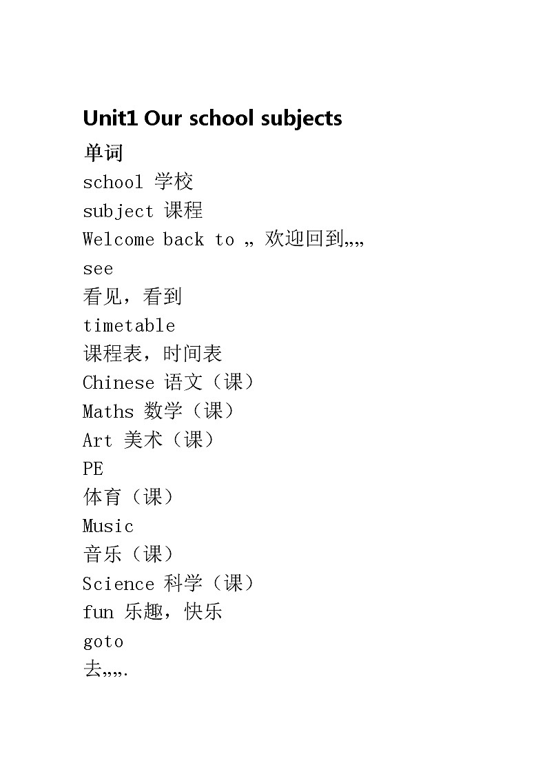 译林版小学英语四年级下册 Unit 1 单词短语句子语法等知识点 教案01