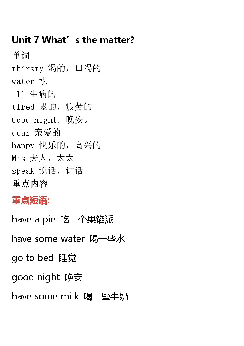 译林版小学英语四年级下册 Unit 7 单词短语句子语法等知识点 教案01