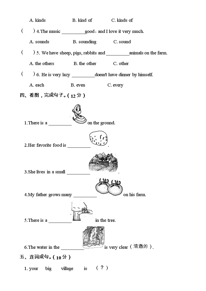 陕旅版五年级英语下册Unit 4 He Lives in a Village单元测试卷02