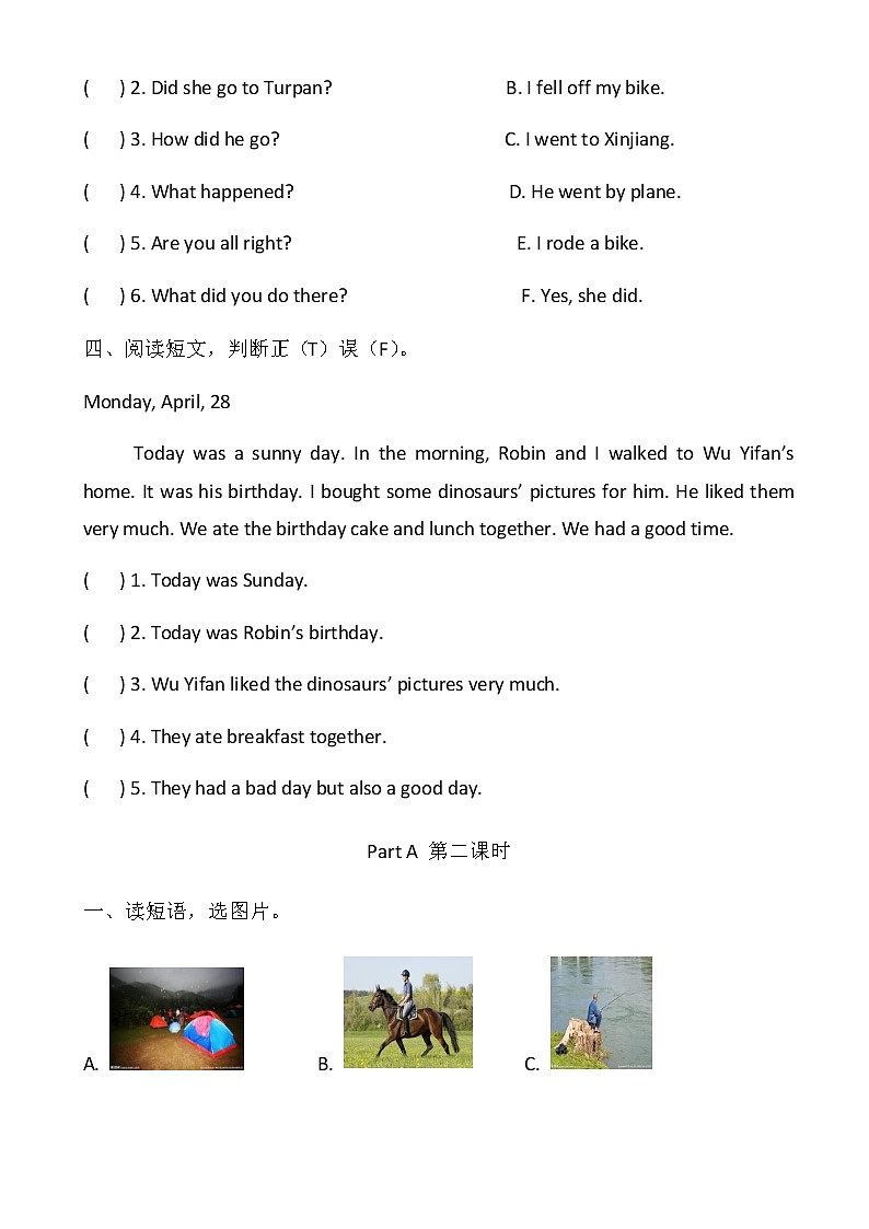 人教PEP六年级下册英语Unit3 Where did you go 课时练习02