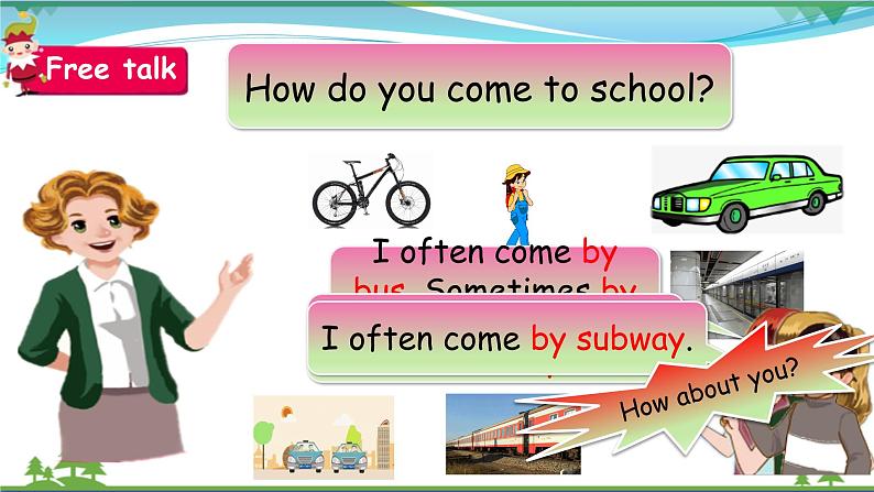 Unit 2 Ways to go to school PB Let 's learn 课件第4页