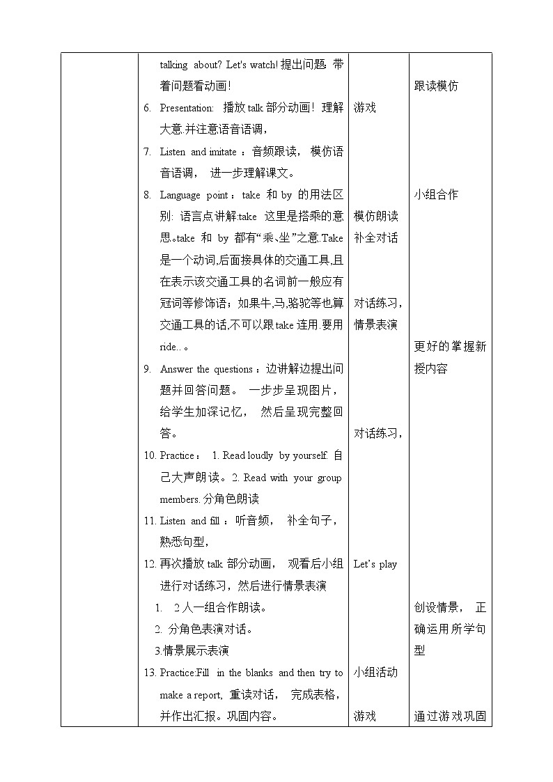 Unit 2 Ways to go to school PB Let 's talk (公开课） 教案第2页