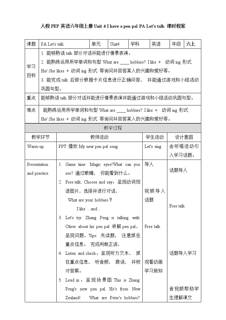 【人教PEP版】英语六年级上册 Unit 4 I have a pen pal PA Let's talk (公开课）优质课件+教案+练习+动画素材01