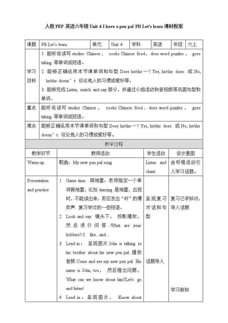 【人教PEP版】英语六年级上册 Unit 4 I have a pen pal PB Let's learn  (公开课） 优质课件 教案 练习 动画素材01