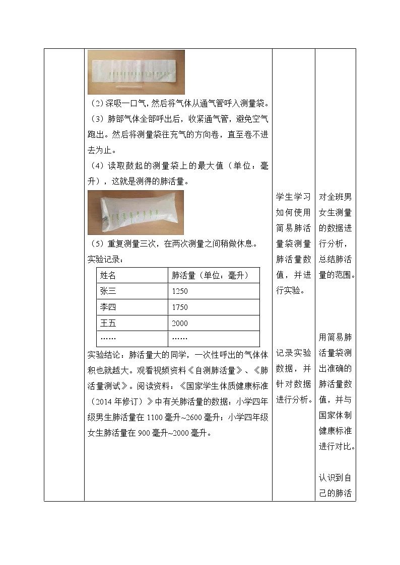 教科版四年级上册科学呼吸与消化《测量肺活量 》教案第2页