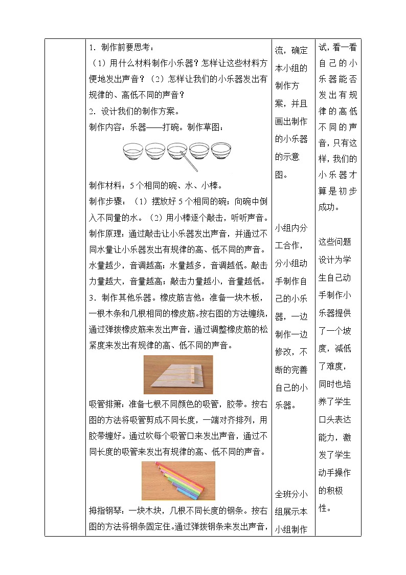 教科版四年级上册科学 声音《制作我的小乐器》教案02