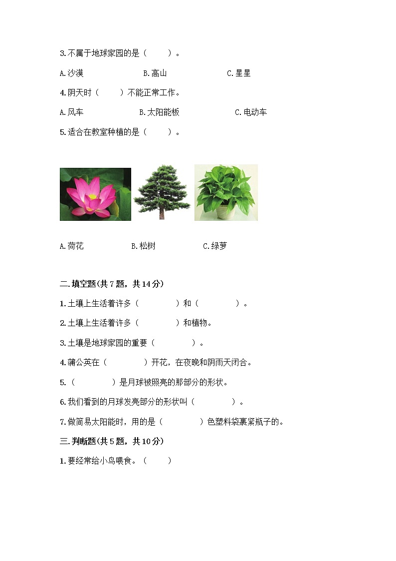 二年级上册科学试题-第一单元 我们的地球家园 测试题-教科版（含答案）第2页