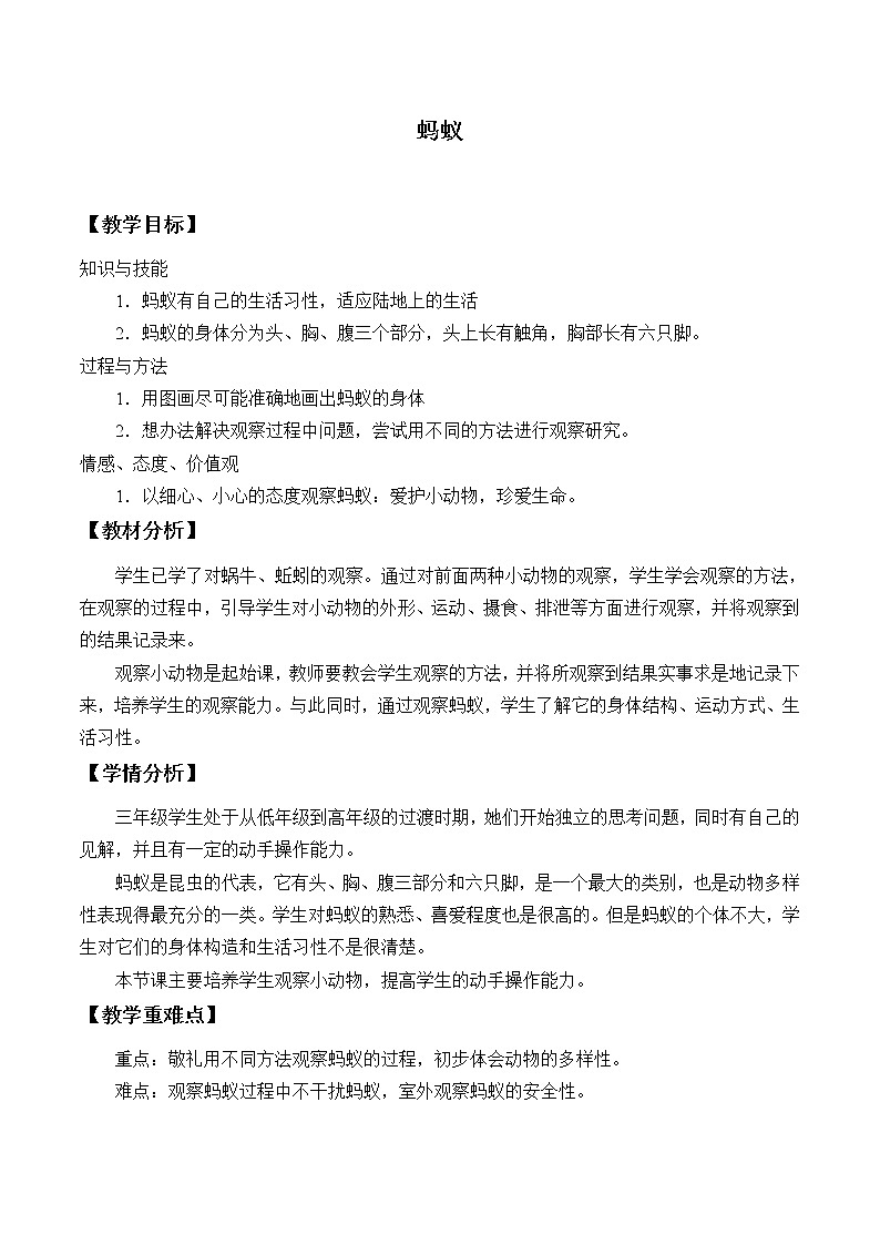 三年级上科学-2.5蚂蚁_3教案-教科版第1页
