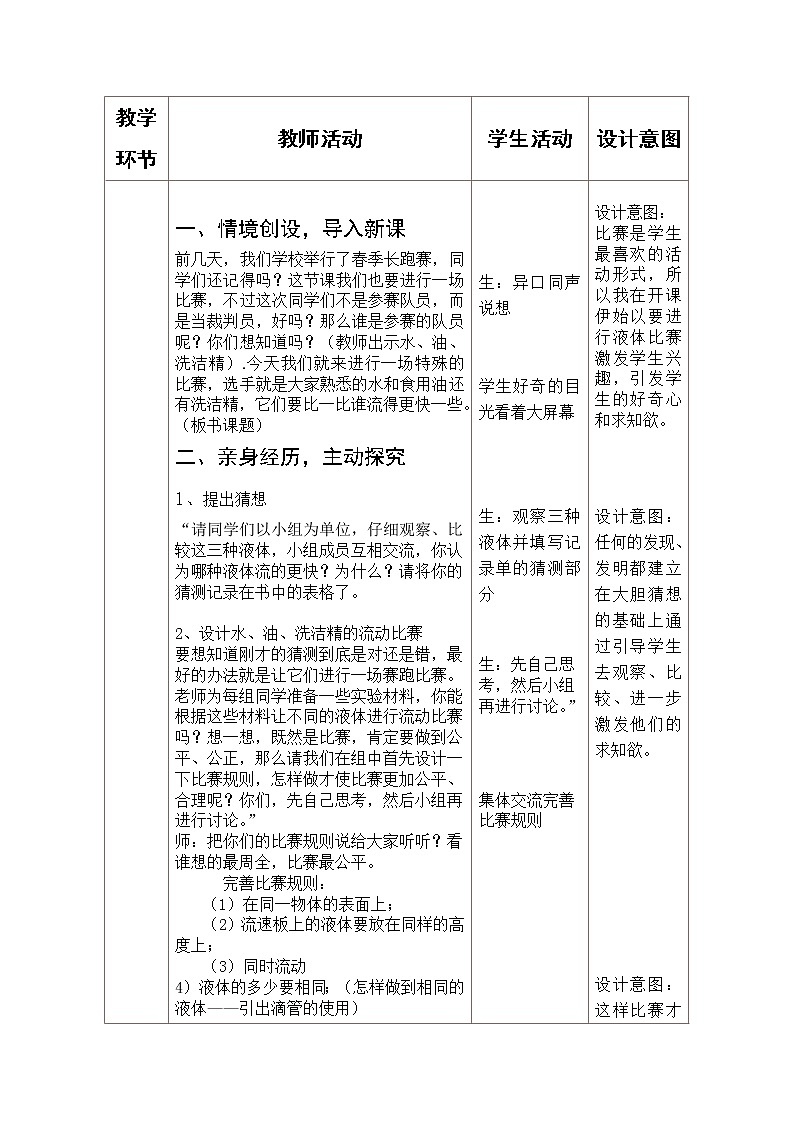 教科版 三年级上科学-4.3谁流得更快一些 教案（表格式）第2页