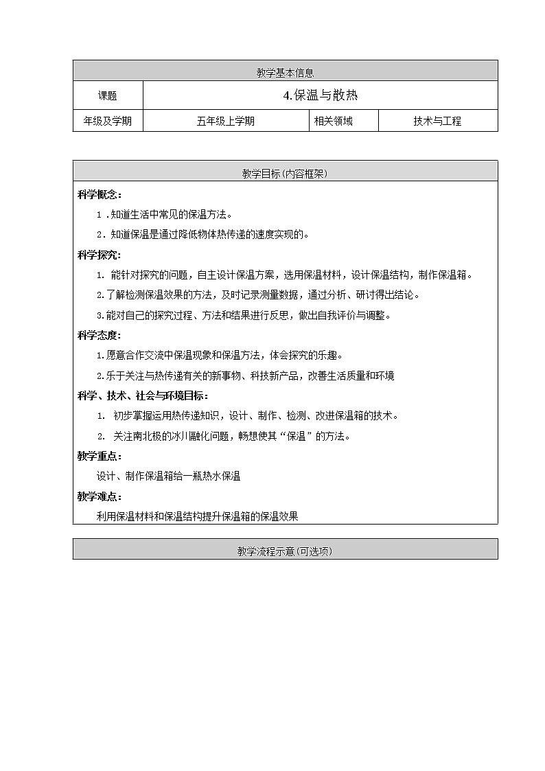 新人教鄂教版五上科学：1.4《保温和散热》第1课时  PPT课件+教案01